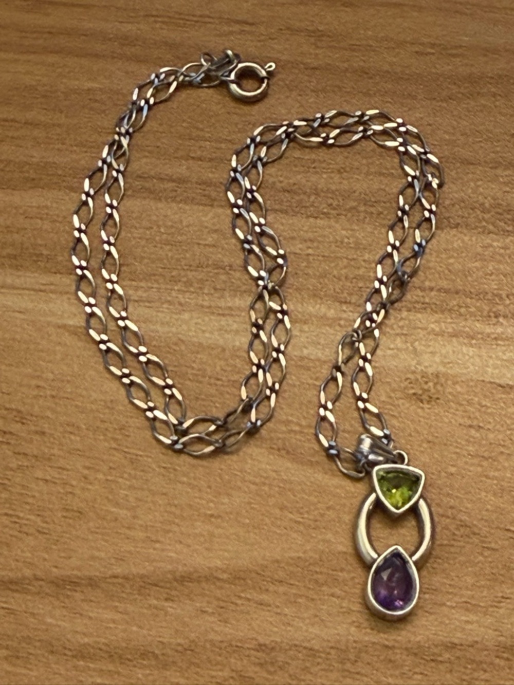 925 Sterling Silver Peridot & Amethyst Celtic Pendant Necklace